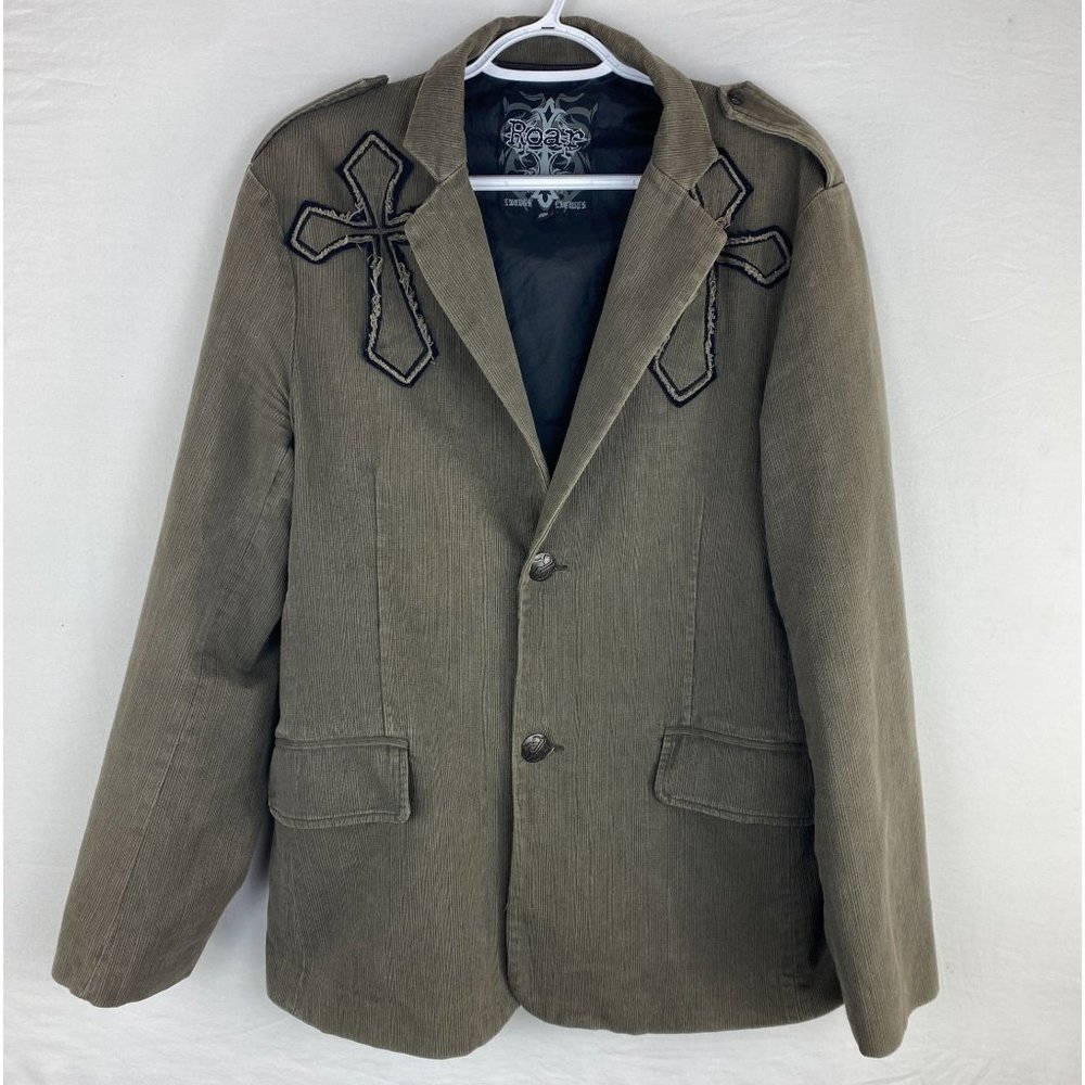 Y2K ROAR Mens Blazer Size Medium Embroidered BRAVE SOUL Jacket